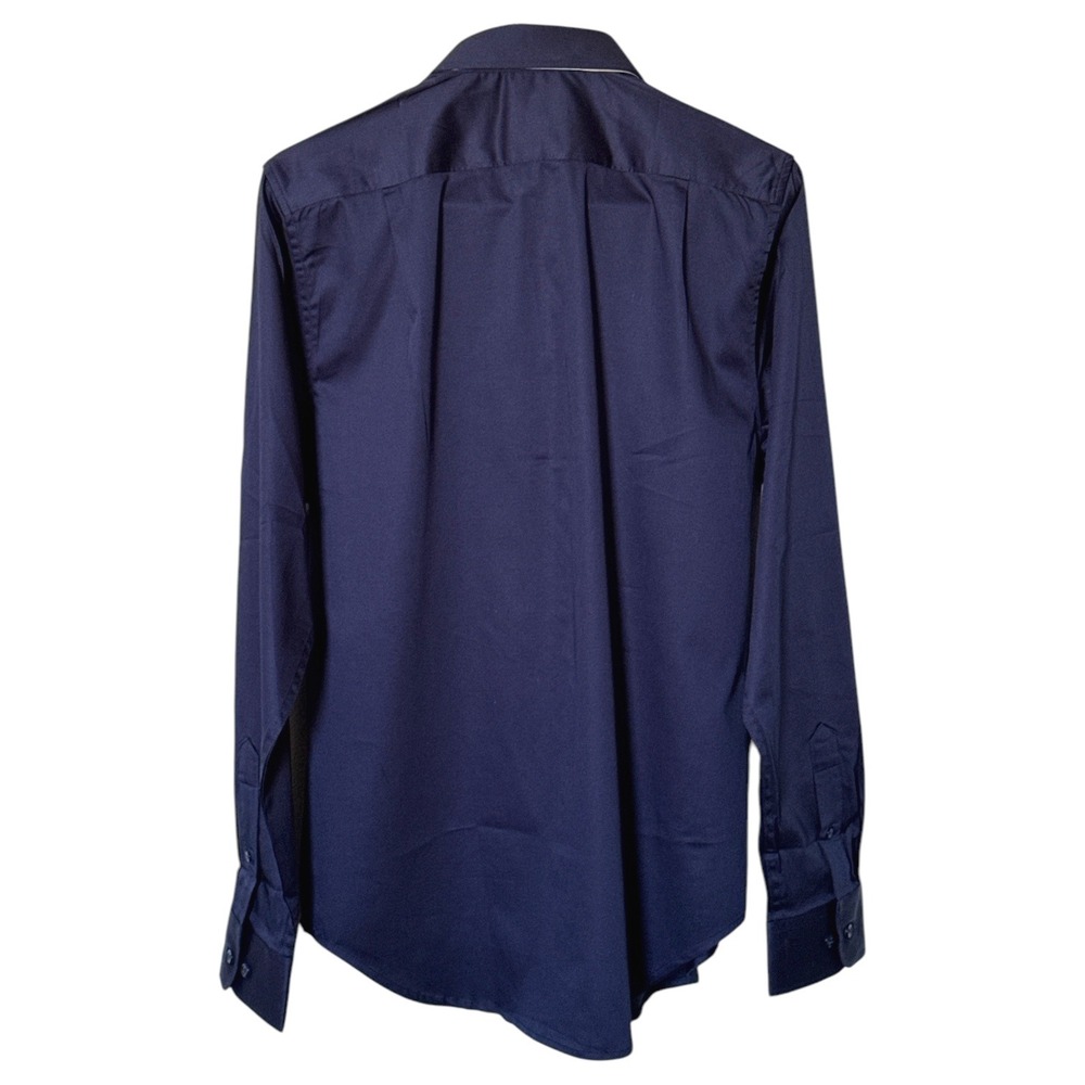 DSTRCT & Row Slim Fit Dress Shirt Navy Size M Wrinkle-Free Long Sleeve Button Up - Picture 3 of 9